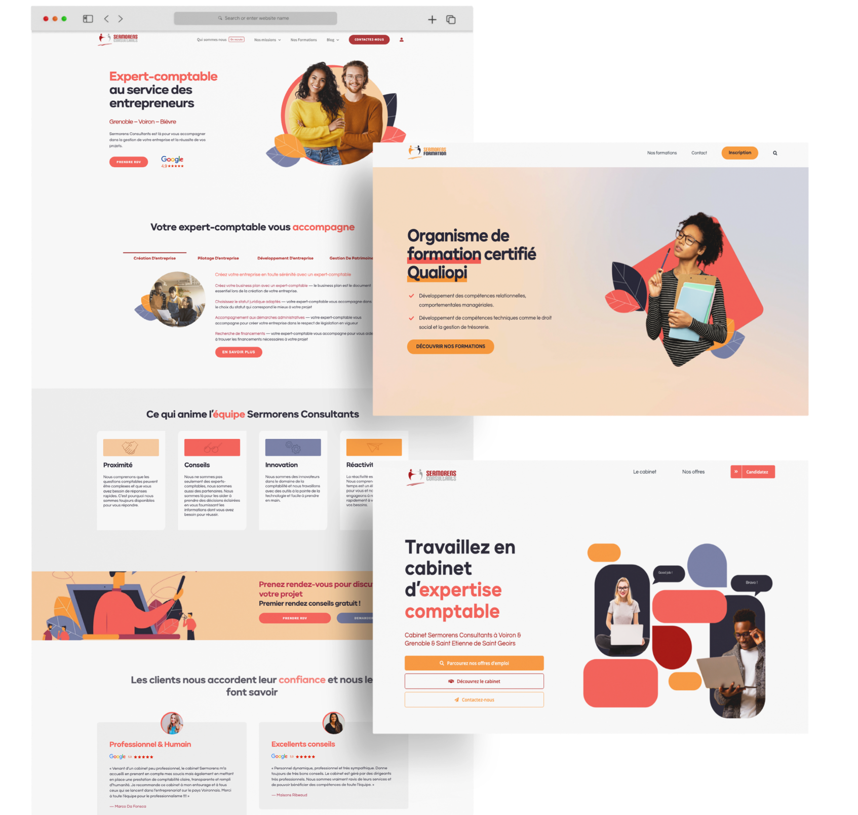 Aperçu des 3 sites web du cabinet Sermrens Consultants